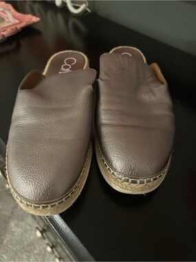 Calvin Klein Brown Leather Espadrille Mules